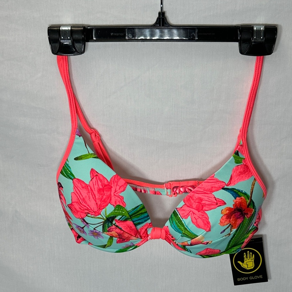 Body Glove Women's Floral Bikini Top - Pink and Blue